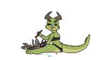  amber_(squablodecomplash) angry anthro black_clothing blue_eyes brown_horn bulette clothing dungeons_and_dragons female green_body green_scales grey_body hasbro horn horn_markings kobold looking_at_viewer markings multicolored_body multicolored_scales orange_eyes painting scales scalie solo squablodecomplash two_tone_body two_tone_scales underwear wizards_of_the_coast yellow_body 