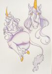 absurd_res ambiguous_gender anthro big_butt butt equid equine female fur hair hi_res hooves horn humanoid mammal mireina solo solo_focus tail_tuft thick_thighs tuft unicorn white_body white_fur white_hair yellow_eyes 