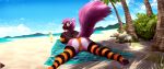  absurd_res airashinsfw anthro beach butt clothed clothing curvy_figure girly hi_res machine male panties pinup pose presenting presenting_hindquarters protogen seaside solo underwear 