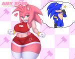  1girls amy_rose anthro big_butt blue_body breasts butt cleavage cleavage_cutout clothed clothing digital_media_(artwork) eulipotyphlan female gloves green_eyes hair handwear hedgehog hi_res legwear looking_at_viewer love male mammal multicolored_body navel pink_body pink_hair red_clothing ring sega smile snowyblue1 solo sonic_the_hedgehog sonic_the_hedgehog_(series) star thick_thighs thigh_highs two_tone_body video_game_character watermark 