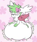  ambiguous_gender bow_ribbon chessy_(shaymin) digestion eyewear feral glasses larger_prey legendary_pok&eacute;mon looking_pleasured meggyleves nintendo pok&eacute;mon pok&eacute;mon_(species) shaymin simple_background sky_forme_shaymin solo video_games vore 