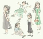  arm_support arms_behind_back bag bangs black_dress black_eyes black_footwear black_hair black_skirt blue_shirt buttons checkered_clothes checkered_skirt child clenched_hand collarbone commentary_request dress flat_chest floral_print fukuyama_mai full_body green_dress green_skirt grey_dress h_vstpy hand_on_own_chin high_heels highres holding holding_bag idolmaster idolmaster_cinderella_girls interlocked_fingers long_hair long_skirt looking_at_viewer looking_back midair multiple_views on_floor outstretched_arms outstretched_legs parted_lips ponytail sandals shirt shoes short_sleeves shoulder_bag sitting skirt sleeveless sleeveless_shirt smile sneakers socks white_background white_footwear white_shirt white_socks wing_collar 
