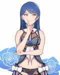  blue_hair closed_mouth green_eyes hand_on_own_face konishiki_(52siki) lipgloss lobelia_(doa) long_hair smile 