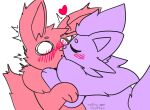  &lt;3 ambiguous_gender blue_body blush canid canine cheek_tuft duo eevee emanata eyes_closed facial_tuft feral fluffy fluffy_tail head_tuft hi_res kissing mammal neck_tuft nintendo nulloffset pok&eacute;mon pok&eacute;mon_(species) red_body surprised_expression tuft video_games watermark zorua 