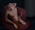  anthro ayvee balls basil_(disney) brown_body brown_fur disney fur furniture genitals grin hand_on_leg inside looking_aside male mammal mouse murid murine nude penis rodent skinny_male smile sofa solo tagme teeth the_great_mouse_detective 