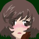  1girl akiyama_yukari ambiguous_gender blush brown_eyes brown_hair girls_und_panzer gloves hair_in_eyes hand_on_another&#039;s_cheek hand_on_another&#039;s_face highres looking_at_viewer messy_hair more_yukari non-web_source open_mouth self_upload short_hair 