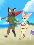  2022 3_toes 5_fingers aggressive_retsuko aloha_shirt anthro beach beach_umbrella big_ears bikini black_ears brown_body canid canine cheek_tuft chest_tuft clothed clothing cloud countershade_face countershade_feet countershade_hands countershading day detailed_background digital_media_(artwork) duo eye_contact eyeliner eyewear facial_tuft fantharubi feet female fennec fenneko fingers fluffy fluffy_tail fox fur glistening glistening_eyes green_clothing green_shirt green_topwear grey_body grey_countershading grey_tail haida hand_holding head_tuft head_turned hi_res holding_object holding_phone holding_umbrella hyaenid inner_ear_fluff looking_at_another looking_at_partner makeup male male/female mammal midriff multicolored_body multicolored_clothing multicolored_fur navel open_clothing open_mouth open_shirt open_topwear outside pattern_bikini pattern_clothing pattern_shirt pattern_swimwear pattern_topwear phone romantic romantic_couple sand sanrio seaside sharp_teeth shirt sign signature size_difference sky speedo spots spotted_body spotted_fur spotted_hyena standing striped_bikini striped_clothing striped_swimwear stripes sun sunglasses swimwear tan_body teeth toes topwear tuft two_tone_body two_tone_clothing two_tone_fur umbrella underbite volleyball_net walking water wave white_clothing white_shirt white_topwear 