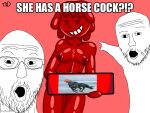  advertisement breasts equid equine female food food_creature food_humanoid gesture glistening holding_object horse humanoid jelly_(food) mammal meme pointing shitpost simple_background small_breasts smug solo thick_thighs tkd 