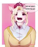  anthro blonde_hair border bovid bovine cattle dialogue digital_media_(artwork) english_text female hair hi_res ignitus7 ignituspanda looking_at_viewer mammal solo tagme talking_to_viewer text white_border 