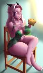  absurd_res babydoll big_breasts bread breasts chair clothing crossed_legs female food furniture hi_res horn horned_humanoid huge_filesize humanoid lingerie n-kosi nightgown not_furry sitting smile solo thick_thighs toast 