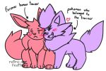 &lt;3 after_transformation ambiguous_gender artist_name blush cuddling cute_fangs duo eevee english_text eyes_closed facesitting fangs feral neck_tuft nintendo open_mouth open_smile pok&eacute;mon pok&eacute;mon_(species) retrofeather smile standing text transformation tuft video_games 