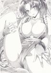  1girl breasts cleavage covered_nipples graphite_(medium) large_breasts long_hair looking_at_viewer mikuro monochrome pelvic_curtain revealing_clothes shiranui_mai solo the_king_of_fighters traditional_media very_long_hair 