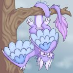  branch dragon feathered_wings feathers fur hi_res horn paws plant purple_body symrea tree wings wyvern 