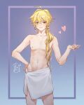  aether_(genshin_impact) after_bathing dripping genshin_impact naked_towel towel vongola_x wet wet_hair 