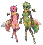  1girl :/ ahoge arthropod_girl bangs bar_censor bee_girl black_sclera blue_wings breasts brown_eyes censored character_request claws closed_mouth colored_nipples colored_sclera colored_skin full_body fur_collar green_hair green_nipples green_skin hand_up highres insect_wings low_wings medium_breasts navel nipples nude nyong_nyong open_mouth orange_wings personification pink_hair pink_skin purple_eyes raised_eyebrow reference_inset short_hair simple_background small_breasts solo stinger terraria uneven_eyes white_background wings 