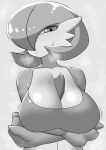  2022 blush breasts cleavage clothed clothing crossed_arms female gardevoir grey_background hi_res jtveemo nintendo not_furry pok&eacute;mon pok&eacute;mon_(species) simple_background solo video_games 