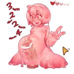  1girl :d ahoge bangs breasts censored colored_skin completely_nude cum gameplay_mechanics hair_between_eyes handjob heart hetero highres huge_penis monster_girl multicolored_eyes nipples nude nyong_nyong open_mouth orange_eyes penis personification pink_eyes pink_hair pink_skin pink_slime pinky_(terraria) pointless_censoring pussy see-through sex short_hair simple_background slime_(substance) slime_girl small_breasts smile solo terraria v vaginal white_background 