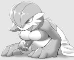  2022 big_breasts breasts cleavage clothed clothing female gardevoir grey_background hi_res human jtveemo larger_female mammal monochrome nintendo not_furry pok&eacute;mon pok&eacute;mon_(species) simple_background size_difference video_games 
