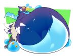  anthro avian beak belly belly_inflation big_belly boot_(artist) bootfromtv breath_of_the_wild chuchu feathers goo_inflation hand_on_stomach hyper hyper_belly inflation male nintendo revali rito simple_background slime_inflation solo the_legend_of_zelda video_games yellow_beak 
