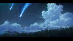  cloud color_creation comet commentary_request grass highres mountain night night_sky no_humans original outdoors scenery sky star_(sky) starry_sky 