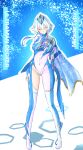  1girl absurdres blue_bodysuit blue_cape bodysuit cape covered_navel genderswap genderswap_(mtf) grey_hair hand_on_own_thigh head_tilt highres humanization looking_at_viewer short_hair_with_long_locks single_thighhigh skindentation solo space_print starry_sky_print t-hou thighhighs ultra_series ultraman_decker ultraman_decker_(series) 