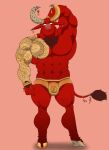  accessory anthro bovid bovine cattle clothing fur furgonomics hi_res hooved_toes hooves horn horn_jewelry jewelry male male/male mammal red_body red_fur ryanburr solo tail_accessory tattoo underwear 