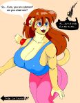  2020 accessory ambiguous_gender anthro big_breasts blue_eyes blush bottomwear breasts brown_hair clothing danellz demon digital_media_(artwork) duo english_text exercise_clothing felid female fur furgonomics hair jewelry kathy_(danellz) kuro_(danellz) lion mammal multicolored_body multicolored_fur nipple_outline open_mouth pantherine pants ring simple_background speech_bubble tail_accessory tail_jewelry tail_ring text thick_thighs topwear two_tone_body two_tone_fur 