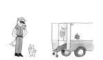  2022 4_fingers ambiguous_gender ambulance anthro body_bag canid canine clothing comic fingers hi_res looking_at_another looking_down mammal monochrome officer police police_uniform simple_background twistcmyk uniform vehicle 