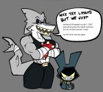  &gt;:d 2022 abs angry_eyes anthro bandage belt big_ears black_eyes bottomwear breasts clothed clothing crossed_arms dialogue dodge_(sludgetoons) duo edit english_text eyelashes female fin fish glistening_eyelids gloating grey_background grey_body grey_ears grey_fin grey_nose grey_skin grey_tail happy hi_res hoodie humor lagomorph leporid long_ears long_tail male male/female mammal marine mattie_(sludgetoons) multicolored_body multicolored_nose multicolored_skin muscular muscular_anthro muscular_female notched_fin notched_tail open_mouth pants pupils rabbit shadow shark sharp_teeth shirt short_anthro short_male shorter_male simple_background size_difference sludgetoons small_pupils smile smug speech_bubble spikes standing sweater tall_female taller_female tank_top teeth text thick_tail thick_thighs toony topwear tube white_body white_ears white_nose white_skin wristband yellow_sclera yellow_teeth zipper 