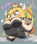  2022 alternate_species animal_humanoid black_clothing black_nails blonde_hair blue_eyes bodily_fluids bowser bowsette_meme breasts clothing colored_nails crossgender crown duo female hair hi_res horn humanoid humanoid_pointy_ears koopa_humanoid looking_down male mario_bros meme mtf_crossgender nails nikujuu_uc nintendo scalie scalie_humanoid smile spherification super_crown surprise sweat sweatdrop transformation video_games 