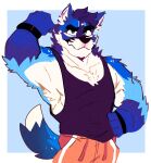  anthro atlas bottomwear canid canine clothing flexing fox gym_clothing hi_res invalid_tag male mammal muscular pandhew_(thesupartist) shirt shorts solo tank_top topwear 