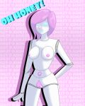  ashley_too black_mirror blue_eyes breasts english_text female genitals hair hi_res humanoid machine nipples not_furry nude one_eye_closed pink_hair pussy robot text tofuoncracker white_body white_skin wink 