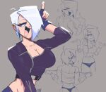  angel_(kof) black_jacket breasts gloves highres jacket large_breasts midriff panties short_hair the_king_of_fighters underwear wezen white_hair 