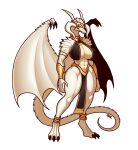  abs anklet anthro armlet big_breasts blazbaros bottomwear breasts cleavage clothed clothing dragon female hi_res horn horn_jewelry horn_ring jewelry loincloth membrane_(anatomy) membranous_wings ring_(jewelry) scalie solo thick_thighs topwear wings 