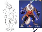  anthro beard canid canine canis eyewear facial_hair flaccid genitals glasses hair male male/male mammal muscular mykalnasty nude old penis smash_legends solo white_hair wolf wolfgang_(smash_legends) 