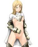  angry armor blonde_hair blush breasts cape final_fantasy final_fantasy_tactics gauntlets greaves green_eyes hiru_okita knight knight_(fft) long_hair medium_breasts naked_cape nipples no_panties non-web_source pussy solo source_request tears underboob 