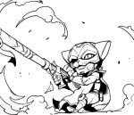  1boy alternate_ears alternate_form cape closed_mouth detached_sleeves greyscale gun holding holding_gun holding_weapon jhin league_of_legends male_focus mask monochrome pants phantom_ix_row solo weapon yordle 