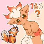  1:1 2022 3_tails ambiguous_gender beta_pok&eacute;mon_(species) beta_pok&eacute;mon_games blush blush_stickers canid chibi cico_pafu daww digital_media_(artwork) featureless_feet fluffy fur head_tuft japanese_text looking_at_viewer mammal mikon multi_tail multicolored_body multicolored_fur nintendo orange_body orange_eyes orange_fur orange_inner_ear outline pok&eacute;mon pok&eacute;mon_(species) pok&eacute;mon_gold_beta quadruped question_mark reference_image shaded simple_background simple_shading small_nose solo sprite text tuft video_games white_outline 
