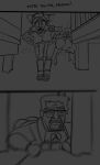  anthro bent_over canid canine clothed clothing comic crowbar dialogue eyewear female fox glasses gordon_freeman group half-life hi_res human hunter_(half_life) imminent_peril krystal machine male mammal monochrome motion_blur nintendo plant power_armor screaming sketchytoasty star_fox tools tree video_games 