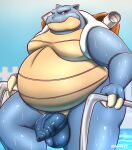  anthro blastoise chubby_male flaccid foreskin genitals hi_res male nintendo overweight overweight_male penis pok&eacute;mon pok&eacute;mon_(species) scalie solo treebarkdragon video_games wet 