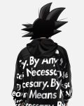  1boy black_hair black_jacket commentary dragon_ball dragon_ball_z drip_(meme) from_behind grey_background highres jacket long_sleeves male_focus meme meme_attire no_sply simple_background solo son_goku spiked_hair symbol-only_commentary the_north_face third-party_source upper_body 