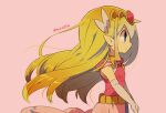  1girl artist_name back belt blonde_hair blue_eyes blush dress floating_hair from_side gloves jewelry long_hair looking_at_viewer multicolored_hair necklace pink_dress princess_zelda solo the_legend_of_zelda the_legend_of_zelda:_spirit_tracks the_legend_of_zelda:_the_wind_waker tiara tokuura toon_zelda 