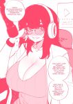  1girl blazer chair headphones highres jacket microphone monochrome norman_maggot original radio_booth sunglasses 