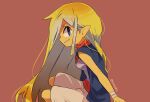  1girl alternate_costume blonde_hair commentary_request hair_down head_tilt jacket long_hair messy_hair neckerchief pointy_ears purple_shirt red_neckerchief shirt signature sleeveless sleeveless_jacket smile solo tan tetra the_legend_of_zelda the_legend_of_zelda:_the_wind_waker tokuura upper_body very_long_hair 