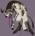  absurd_res anthro biped black_sclera featureless_crotch grey_body grey_horn grey_tail hi_res horn imperatorcaesar leg_tuft long_neck long_tongue male monster nightmare_fuel open_mouth ribs sharp_teeth solo standing tan_teeth teeth tongue tongue_out tuft white_body white_tail 