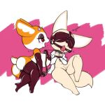  aggressive_retsuko anthro anthro_on_anthro ball_gag bdsm big_breasts blindfold breasts butt canid canine cervid dominant dominant_female female female/female fennec fenneko fox gag gagged genitals mammal nipple_tape pasties pussy sanrio submissive submissive_female tape tsunoda vono 