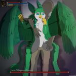  1:1 absurd_res anthro avian balls_deep beak bedroom bedroom_sex boss_battle chest_tuft duo feathers feeling_up female fluffy game_over gameplay_mechanics gryphon health_bar hi_res human human_on_anthro hybrid interspecies intimate looking_away looking_pleasured lying male male/female mammal mood_lighting mythological_avian mythology penetration pillow roleplay romantic sex spread_legs spread_wings spreading stamina_bar tail_tuft tuft wings wrattales2022 