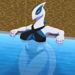  absurd_res anthro big_breasts black_clothing black_swimwear blue_eyes breasts clothing curvy_figure eyelashes female hi_res huge_breasts legendary_pok&eacute;mon looking_at_viewer lugia navel nintendo outside pok&eacute;mon pok&eacute;mon_(species) pok&eacute;morph scalie simple_background solo swimming_pool swimwear video_games voluptuous wardensart water 