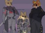  anthro armor cleo_j_flynn drawing_trans english_text evil_look family family_photo female group hi_res male nick_flynn_(bigppfox1) text trio 