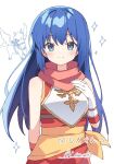 1girl arm_behind_back armor bangs bare_shoulders blue_eyes blue_hair breastplate caeda_(fire_emblem) fire_emblem fire_emblem:_shadow_dragon fire_emblem_heroes gloves long_hair looking_at_viewer official_alternate_costume pegasus scarf smile white_background white_gloves younger zoirun 